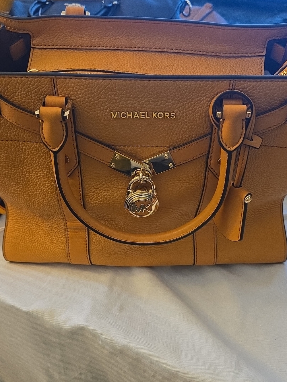 Michael Kors Cognac Pebbled Leather Satchel with Gold Hardware